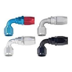 Fitting, Hose End, Reusable, 90 Degree, -4 AN Hose to Female -4 AN, Aluminum, Red/Blue Anodized, Each