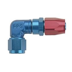 Fitting, Hose End, Low Profile, Reusable, 90 Degree, -8 AN Hose to Female -8 AN, Aluminum, Red/Blue Anodized, Each