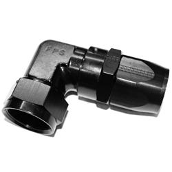 Fitting, Hose End, Low-Profile, 90 Degree, -20 AN Hose to Female -20 AN, Aluminum, Black, Each