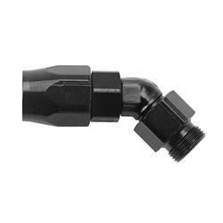 Fitting, Hose End, Reusable, 45 Degree, -6 AN Hose to Male -6 AN O-ring, Aluminum, Black Anodized, Each