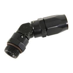 Fitting, Hose End, Direct Fit, 45 degree, -6 AN Reusable Swivel, -4 AN O-ring Male Threads, Aluminum, Black