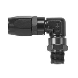 Hose End, Reusable Swivel, -8 AN Hose to Male -8 AN O-ring, 90 Degrees, Aluminum, Black Anodized, Each