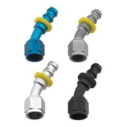 Fitting, Hose End, Socketless, 30 Degree, -6 AN Hose to Female -6 AN, Aluminum, Red/Blue Anodized, Each