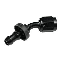 Fitting, Hose End, Socketless, 45 Degree, -4 AN Hose to Female -4 AN, Aluminum, Black Anodized, Each