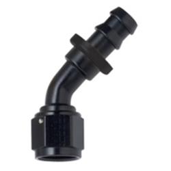 Fitting, Hose End, Socketless, 45 Degree, -10 AN Hose to Female -10 AN, Aluminum, Black Anodized, Each