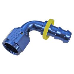 Fitting, Hose End, Socketless, 90 Degree, -4 AN Hose to Female -4 AN, Aluminum, Red/Blue Anodized, Each