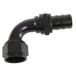 Fitting, Hose End, Socketless Barb, 90 degree, -16 AN Hose to Female -16 AN, Aluminum, Black Anodized, Each