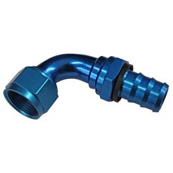 Fitting, Hose End, Socketless Barb, 90 Degree, -16 AN Hose to Female -16 AN, Aluminum, Red/Blue Anodized, Each