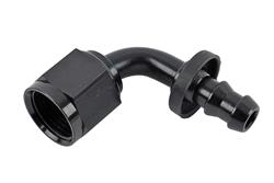 Fitting, Hose End, Socketless Barb, 90 degree, -8 AN Hose End To -6 AN Barb, Aluminum, Black Anodized, Each