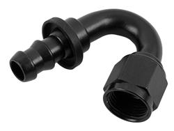 Fitting, Hose End, Socketless, 150 Degree, -8 AN Hose to Female -8 AN, Aluminum, Black Anodized, Each