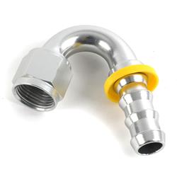 Fitting, Hose End, Socketless, 150 Degree, -10 AN Hose to Female -10 AN, Aluminum, Clear Anodized, Each