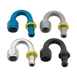 Fitting, Hose End, Socketless, 180 Degree, -12 AN Hose to Female -12 AN, Aluminum, Black Anodized, Each