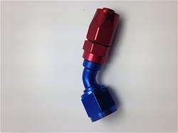 Fitting, Hose End, Reusable, 45 Degree, -8 AN Hose to Female -10 AN, Aluminum, Red/Blue Anodized, Each