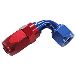 Fitting, Hose End, Reusable, 90 Degree, -8 AN Hose to Female -6 AN, Aluminum, Red/Blue Anodized, Each