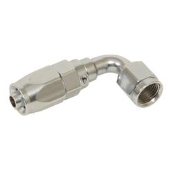Fitting, Hose End, Reusable, 90 Degree, -6 AN Hose to Female -6 AN, Aluminum, Chrome, Each