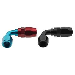 Fitting, Hose End, Reusable, 90 Degree, -12 AN Hose to Female -12 AN, Aluminum, Red/Blue Anodized, Each