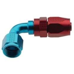 Fitting, Hose End, Reusable, 90 Degree, -8 AN Hose to Female -8 AN, Aluminum, Red/Blue Anodized, Each