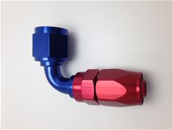 Fitting, Hose End, Reusable, 90 Degree, -8 AN Hose to Female -10 AN, Aluminum, Red/Blue Anodized, Each
