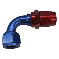 Fitting, Hose End, Reusable, 90 Degree, -12 AN Hose to Female -10 AN, Aluminum, Red/Blue Anodized, Each