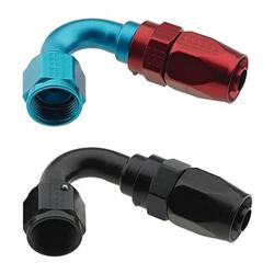 Fitting, Hose End, Reusable, 120 Degree, -6 AN Hose to Female -6 AN, Aluminum, Red/Blue Anodized, Each