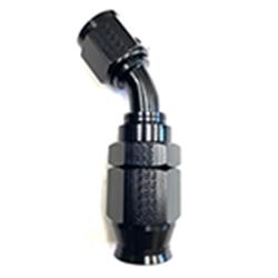 Hose Ends, Race-Rite, PTFE, -12 AN, Reusable Swivel, 45 Degree, Female Threads, Aluminum, Black Anodized, Each