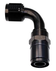 Fitting, Race-Rite Crimp-On Hose End, 90 Degree, Aluminum, Black, -6 AN Hose Barb, -6 AN Female Threads Each