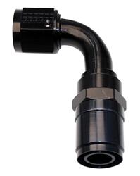 Fitting, Race-Rite Crimp-On Hose End, 90 Degree, Aluminum, Black, -4 AN Hose Barb, -4 AN Female Threads Each
