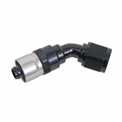 Hose End, Crimp Swivel, -8 AN Female Thread, 45 Degrees, Aluminum, Black Anodized, Each