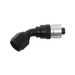 Hose End, Crimp Swivel, -12 AN Female Thread, 45 Degrees, Aluminum, Black Anodized, Each