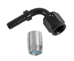 Hose End, Crimp Swivel, -4 AN Female Thread, 90 Degrees, Aluminum, Black Anodized, Each