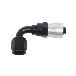 Hose End, Crimp Swivel, -8 AN Female Thread, 90 Degrees, Aluminum, Black Anodized, Each