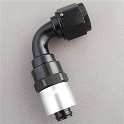 Hose End, Crimp Swivel, -16 AN Female Thread, 90 Degrees, Aluminum, Black Anodized, Each