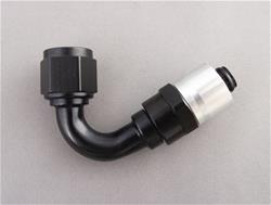 Fitting, Sport-Crimp Series Race Hose End, 120 degree, Aluminum, Black, -6 AN Hose Barb, -6 AN Female Threads