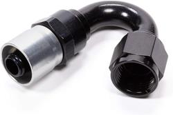 Hose End, Crimp Swivel, -6 AN Female Thread, 150 Degrees, Aluminum, Black Anodized, Each