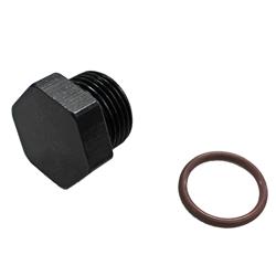 Fittings, External Hex Head Port Plug, -12 AN, 1 1/16 - 12, Aluminum, Black Anodized, Male Thread, O-Ring, Each