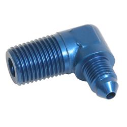 Fitting, Adapter, AN to NPT, 90 Degree, Aluminum, Blue Anodized, -3 AN, 1/4 in. NPT, Each