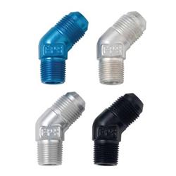 Fitting, Adapter, AN to NPT, 45 Degree, Aluminum, Clear Anodized, -8 AN, 3/8 in. NPT, Each