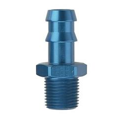 Fitting, Adapter, NPT to Hose Barb, Straight, Aluminum, Blue Anodized, 1/4 in. NPT, 3/8 in. Hose Barb, Each