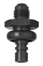Fuel Rail Fitting, Adapter Style, 14mm. Shank, Aluminum, Black, -6 AN Male Threads, Ford EFI O-ring, Each