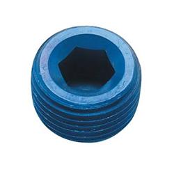 Fitting, Internal Allen Head Pipe Plug, 3/8 in. NPT, Aluminum, Blue Anodized, Each