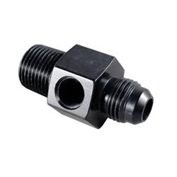 Fitting, Straight, Gauge Adapter, -8 AN Male to 3/8 in. NPT Male, 1/8 in. NPT Gauge Port, Aluminum, Black, Each