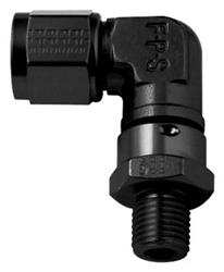 Fitting, Adapter, AN to Straight Cut, 90 Degree, Aluminum, Black Anodized, -10 AN, -10 AN, Swivel, Each