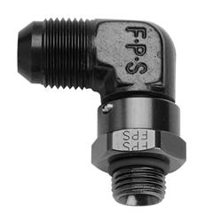 Fitting, Adapter, AN to Straight Cut, 90 Degree, Aluminum, Black Anodized, -6 AN, -6 AN, Swivel, Each