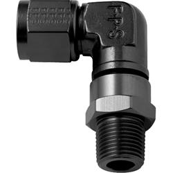 Fitting, Adapter, AN to Metric Threads, 90 Degree, Aluminum, Black Anodized, -6 AN, M16 x 1.5, Swivel, Each