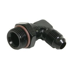 Fitting, Adapter, AN to Straight Cut, 90 Degree, Aluminum, Black Anodized, -6 AN, -8 AN, Swivel, Each