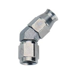 Fitting, Hose End, P.T.F.E., 45 Degree, -8 AN Hose to Female -8 AN, Steel, Zinc Plated, Each