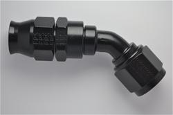 Fitting, Hose End, Real Street, P.T.F.E., 45 Degree, -4 AN Hose to Female -4 AN, Forged Aluminum, Black Anodized, Each