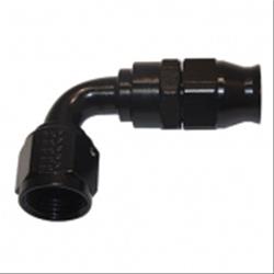 Hose End, Real Street Reusable P.T.F.E., Reusable Swivel, 90 degree, -12 AN, Female Threads, Aluminum, Black, Each