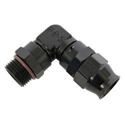 Fitting, Hose End, Real Street, 90 Degree, -10AN to 7/8-14 in. Male O-Ring, Aluminum, Black Anodized, Each