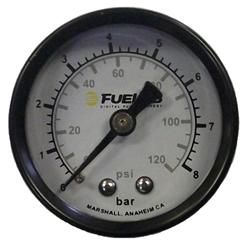 Gauge, Fuel Pressure, 0-120 psi/0-8 bar, 1 1/2 in. Diameter, Analog, Full Sweep, Mechanical, White Face, Black Bezel, Each